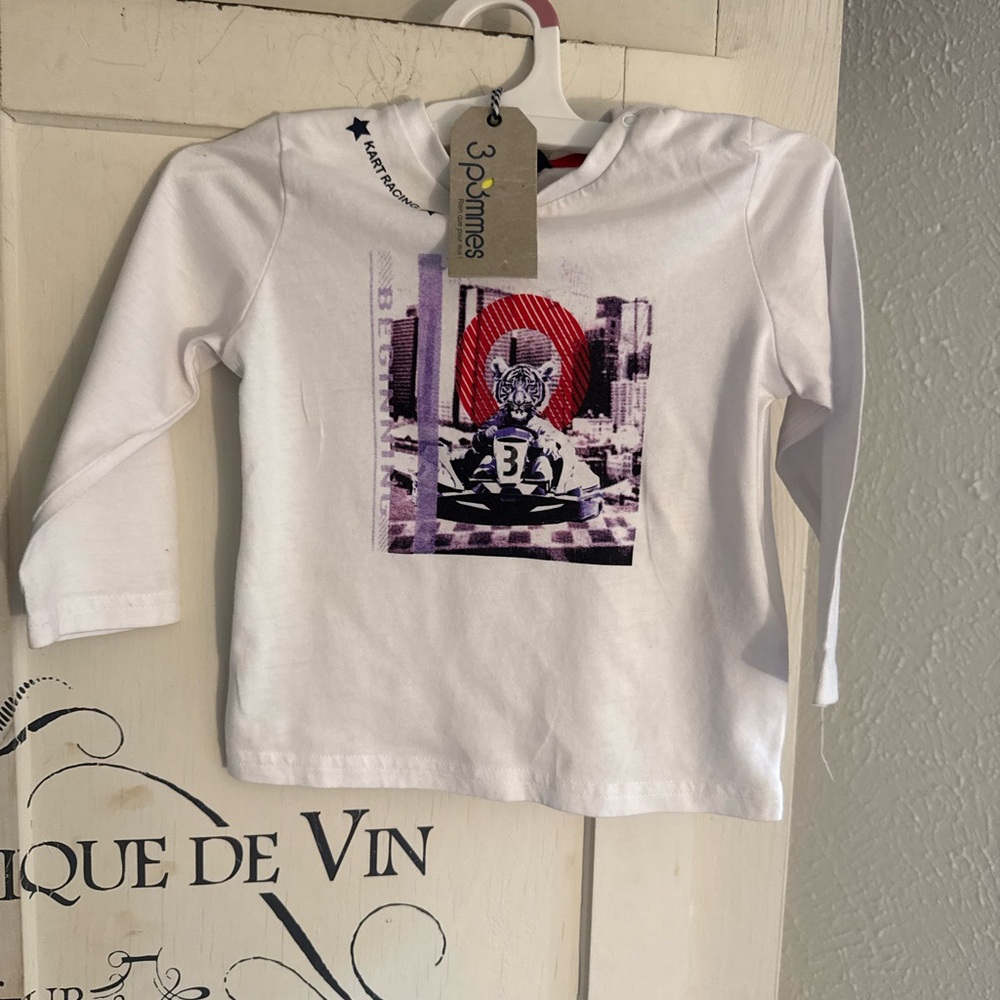 NWT Designer 3Pommes Baby Long Sleeve Tiger/Kart Racing T-Shirt